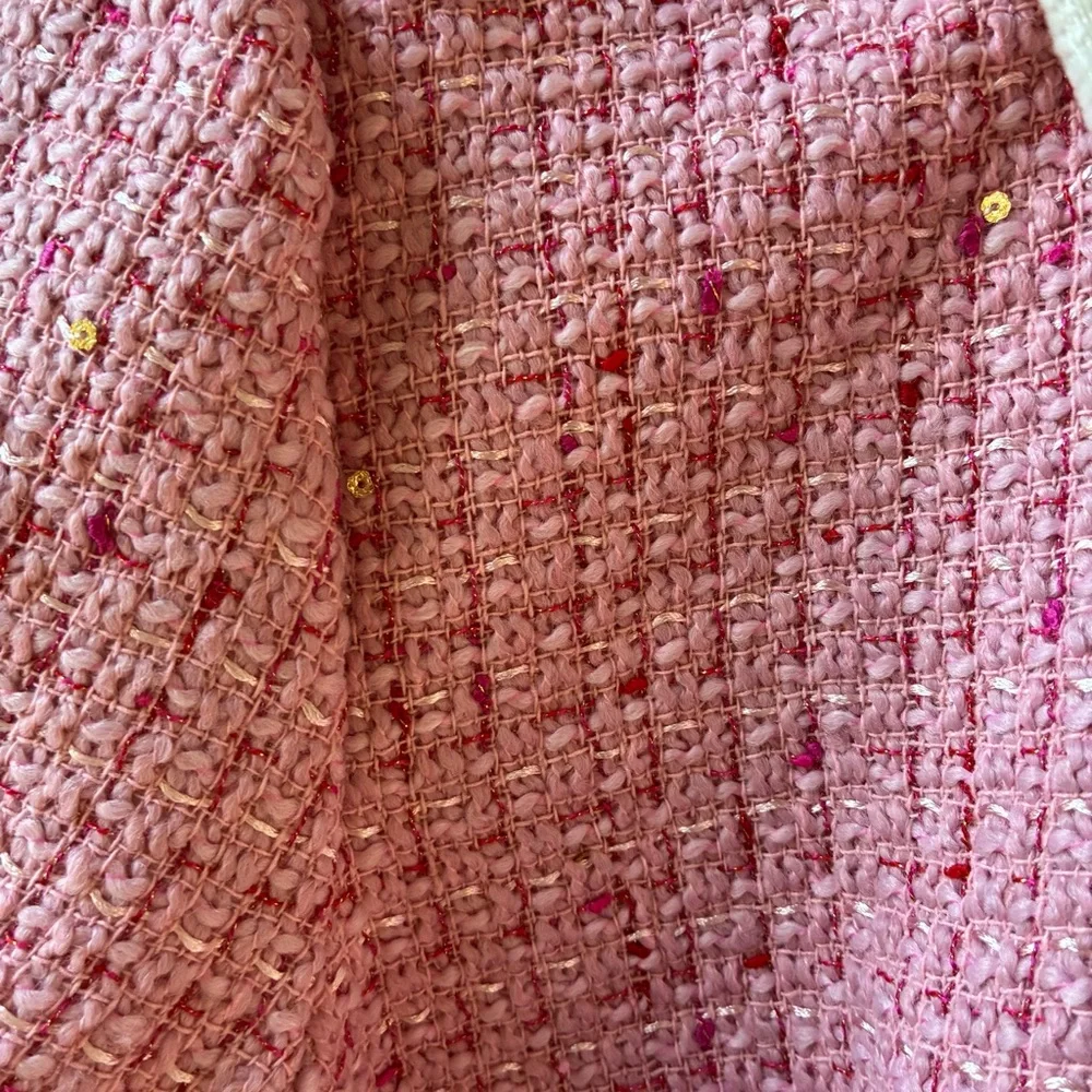 Pink Tweed Collared Dress With Pearl Buttons - Picture 6 of 8